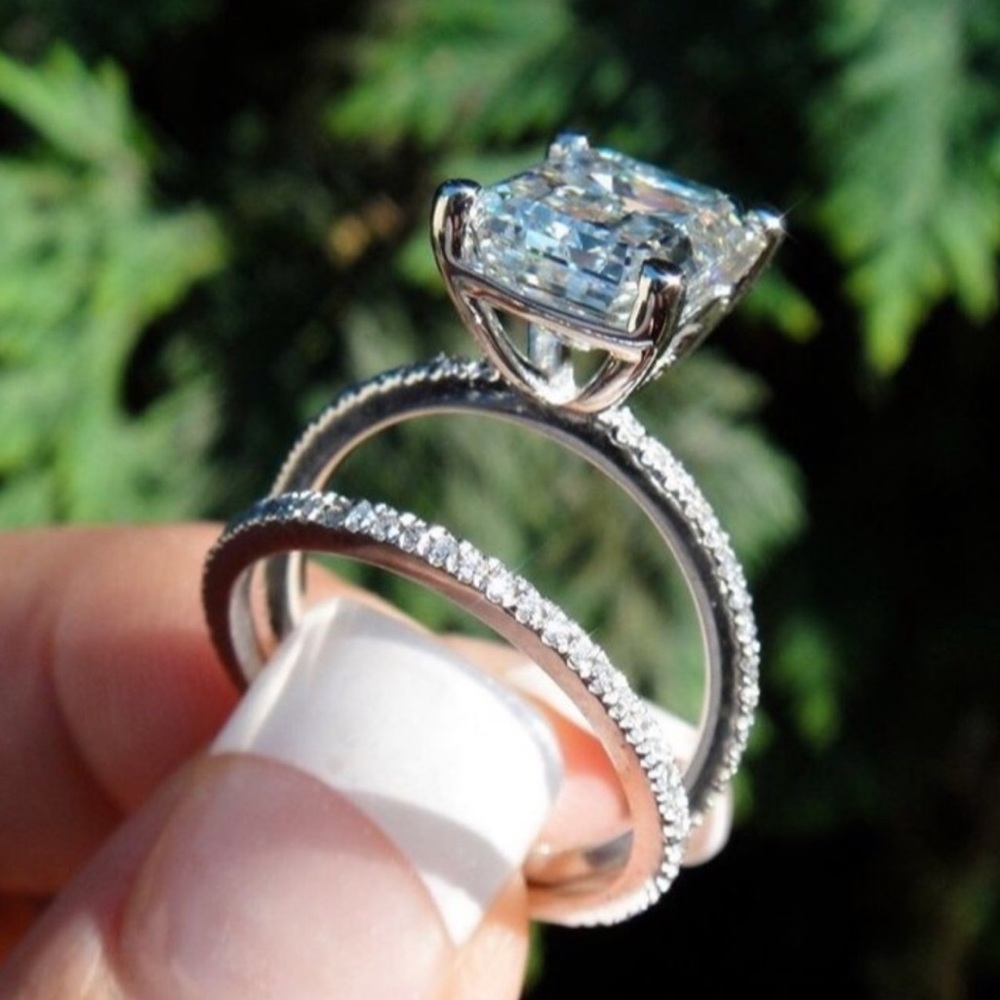 4CT Gold Filled Sapphire Engagement Ring Set - Picture 4 of 5
